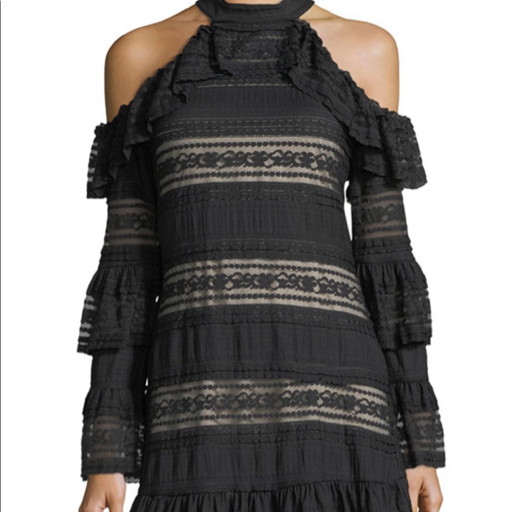 Parker Windham Black Lace Cold Shoulder Mini Dress